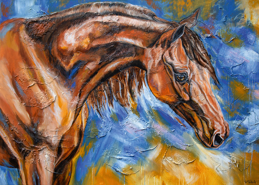 Modern horse portrait, coloured painting