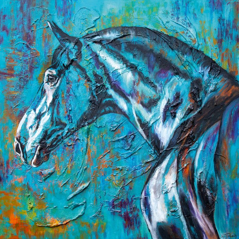Coloured horse portrait by Kerstin Tschech