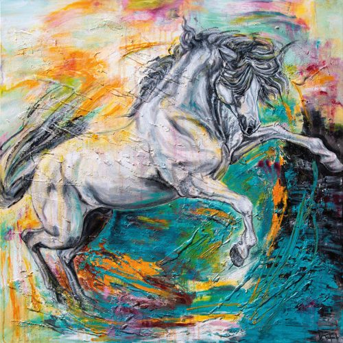 Coloured horse painting by Kerstin Tschech